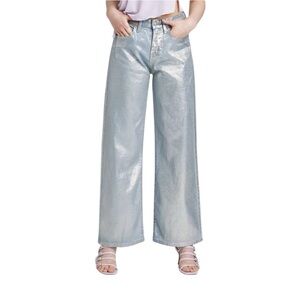 Wild Fable Jeans Pants High Rise Baggy Blue Metallic Denim Preppy Size 0 Regular